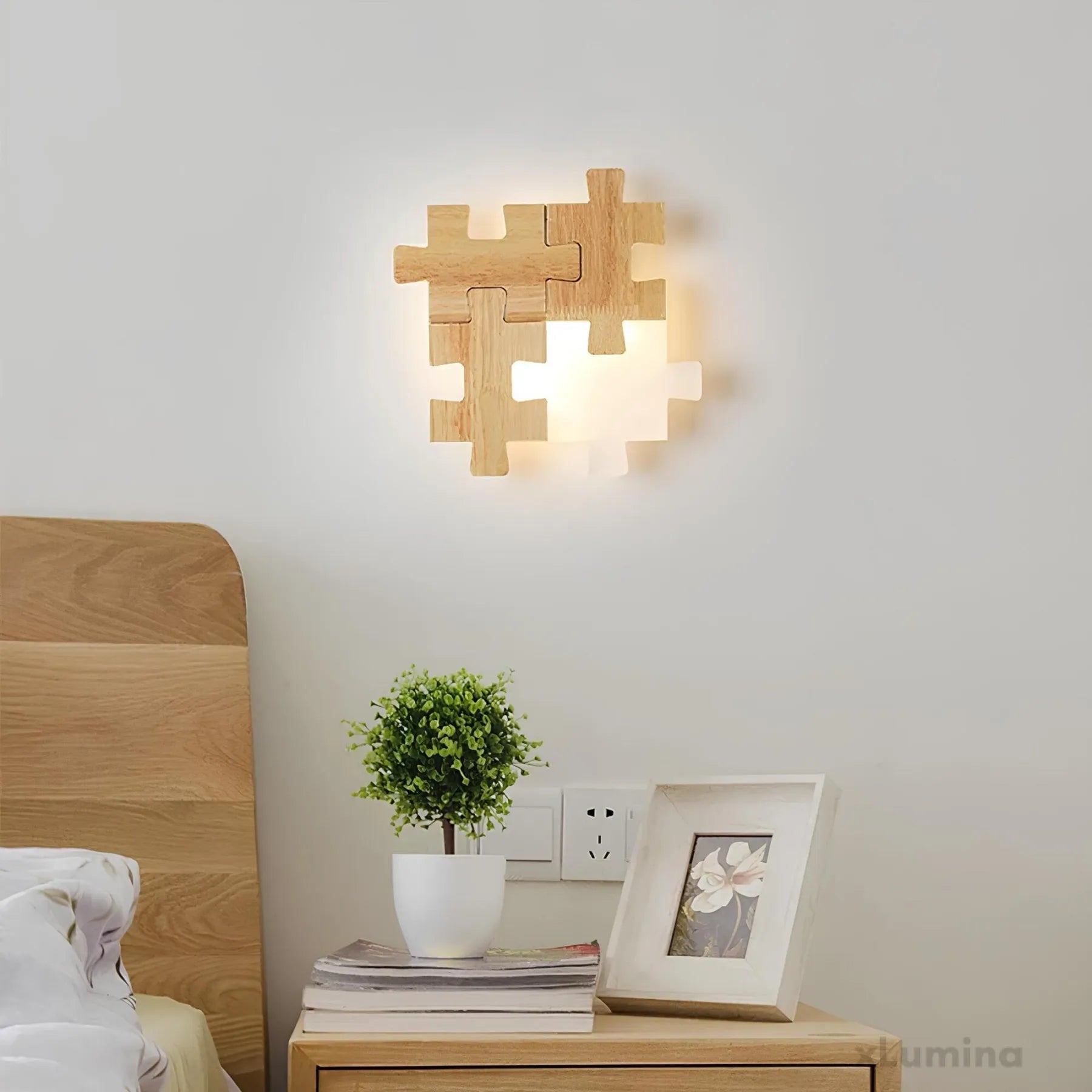 Puzzle Glow – Moderne stikksagvegglampe i tre