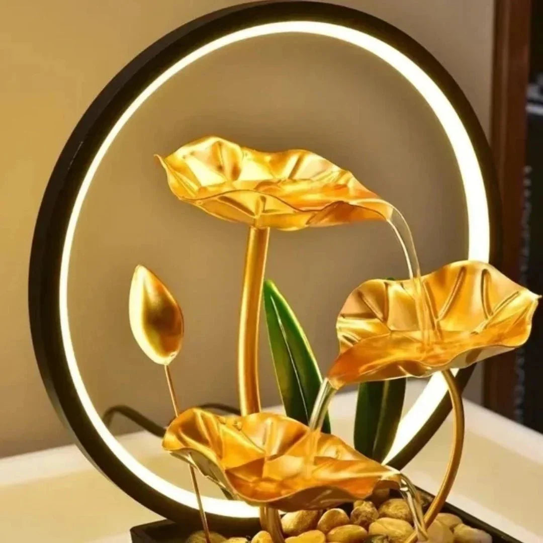 Tranquil Glow - Opplyst Lotus vannfontene bordplateinnredning