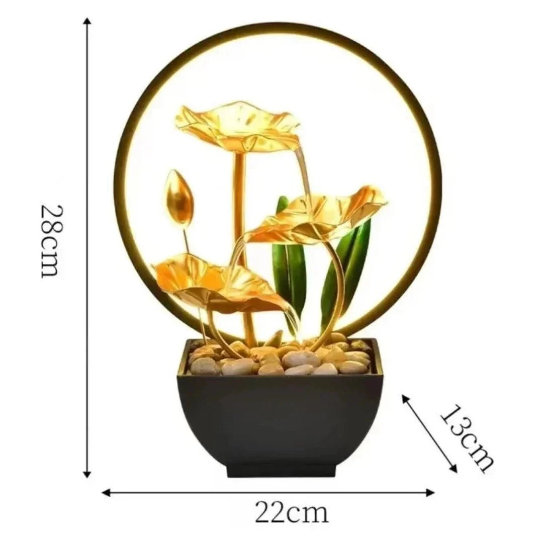 Tranquil Glow - Opplyst Lotus vannfontene bordplateinnredning