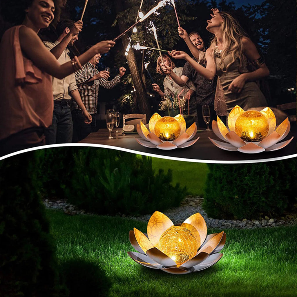 LumaLotus - Solcelledrevet opplyst lotus med knitrende glasssenter